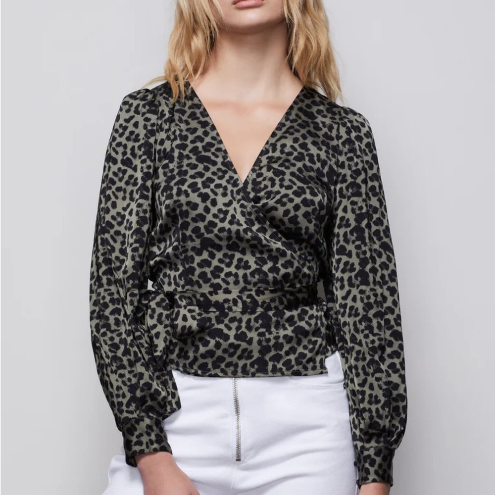 Silk Leapord Print Wrap Blouse